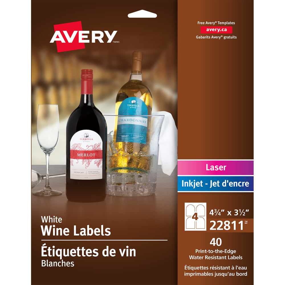 Avery White Laser/Inkjet Print-to-the-Edge Arched Wine Bottle Label, Permanent, 4.25" x 3.5", 40 Pack (22811)