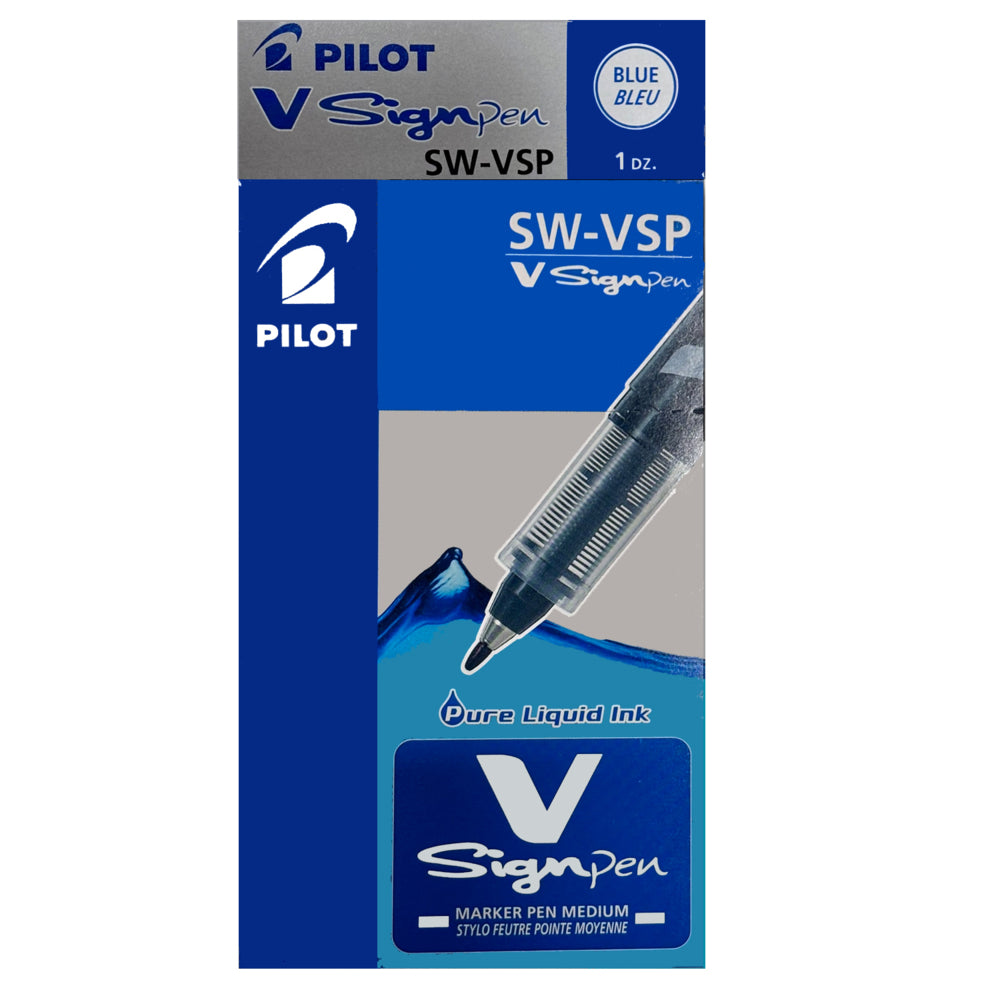 Feutre Pilot V SignPen, encre liquide à base d'eau - Pointe moyenne - 2,0 mm - Bleu - Lot de 12