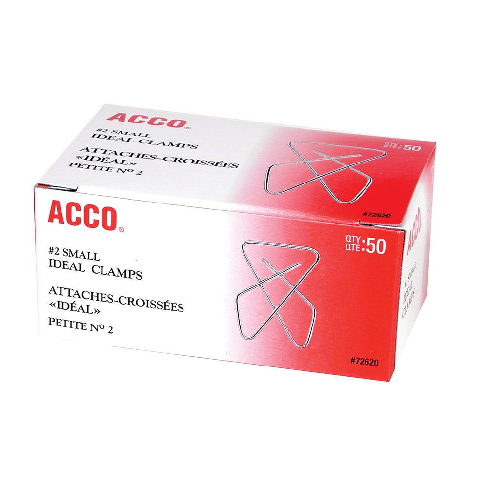 ACCO Ideal Steel Paper Butterfly Clamps - #2 Medium - Silver - 50 Pack