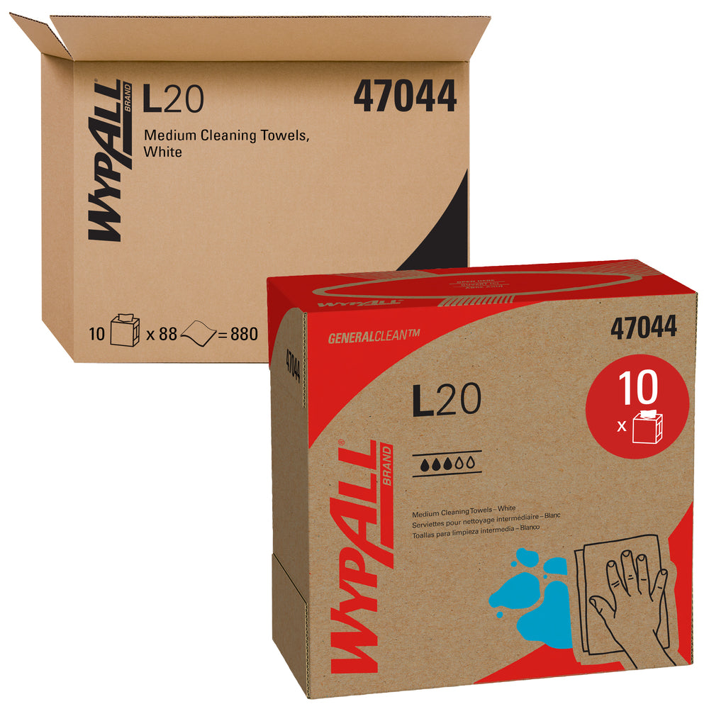 Chiffons de nettoyage WypAll General Clean L20 Medium (47044) - Boîte pop-up - Blanc - 4 épaisseurs - 88 feuilles