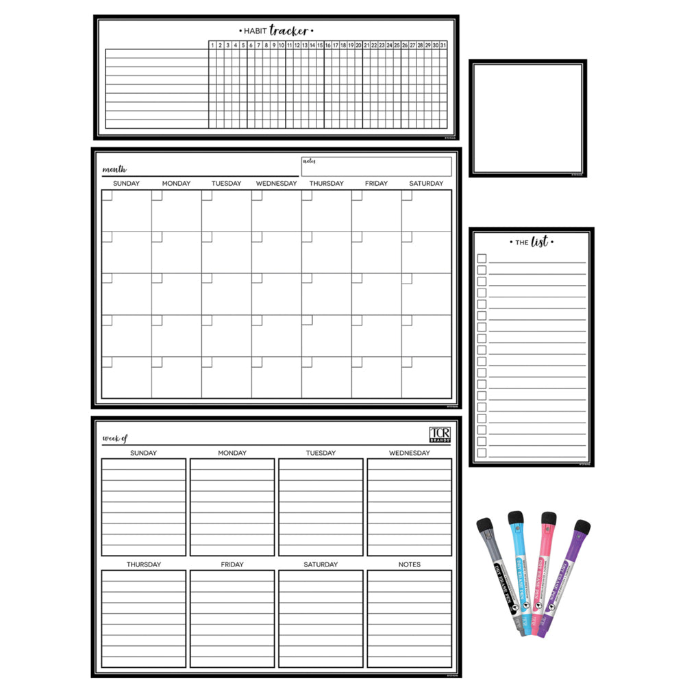 Ensemble de calendrier magnétique effaçable à sec noir et blanc