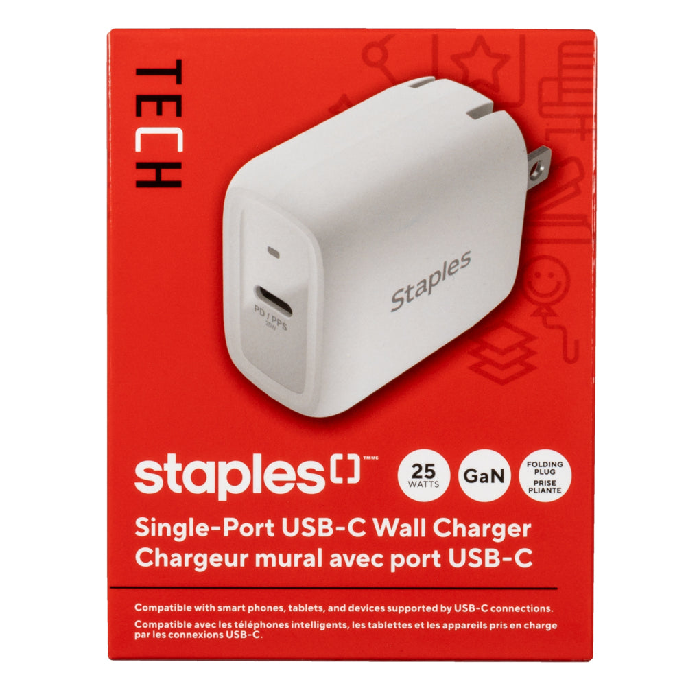 Staples GaN USB-C Wall Charger - 25W - White