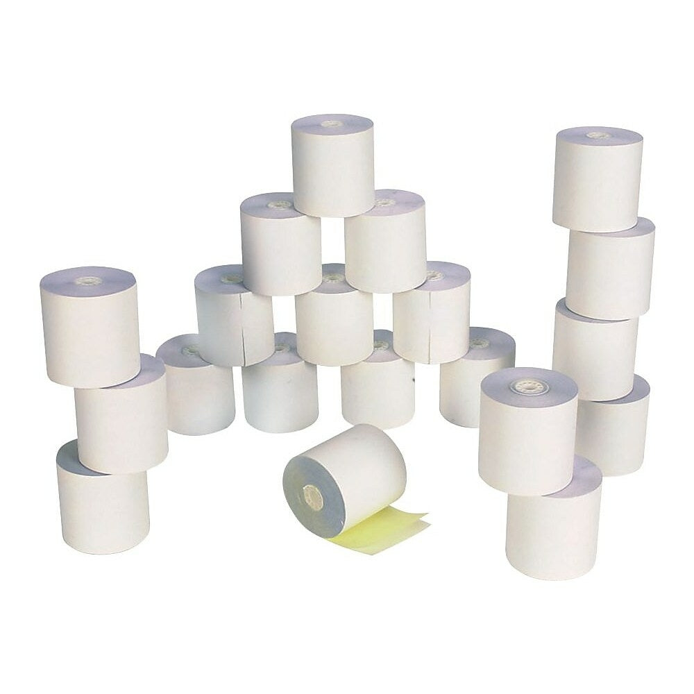 Rouleau de papier Staples, 2 plis, autocopiant, 7,6 cm x 27,9 m, blanc et canari, paquet de 20