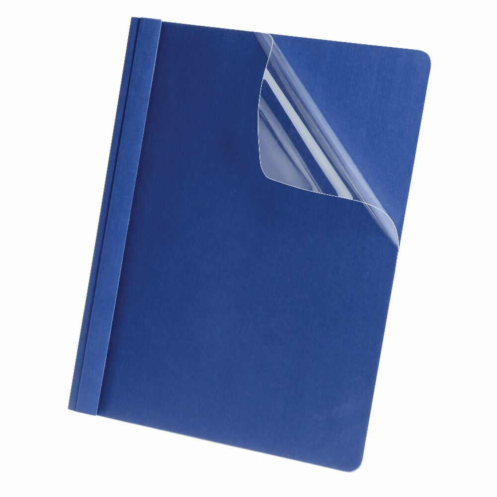 Couvertures de rapport transparentes en lin Oxford - Format lettre avec broches - Bleu marine - Lot de 5