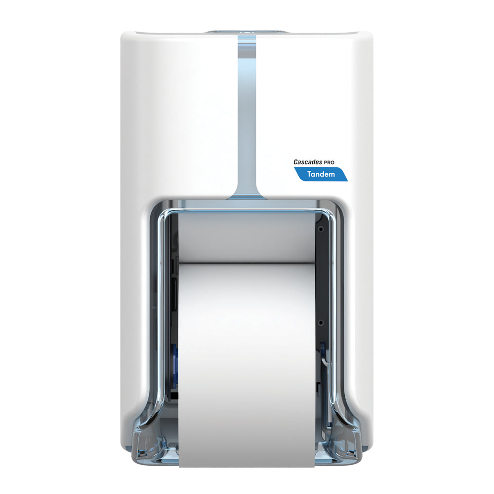 Cascades PRO Tandem Top Bottom High Capacity Toilet Paper Dispenser - White