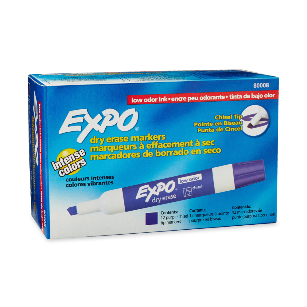 Marqueurs effaçables à sec Expo à faible odeur – Pointe biseautée – Violet – Paquet de 12