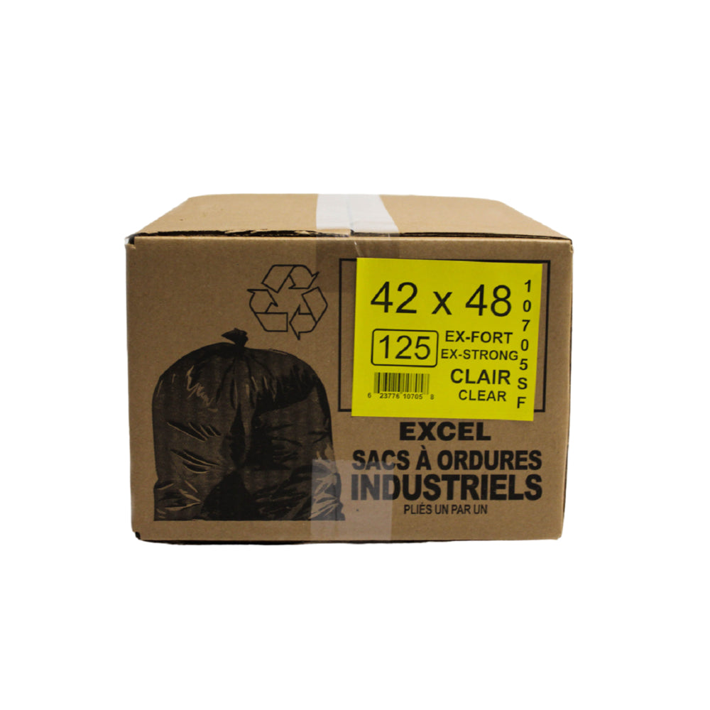 Sacs poubelles Eco II - 42" x 48" - Extra résistants - Transparents - Paquet de 125