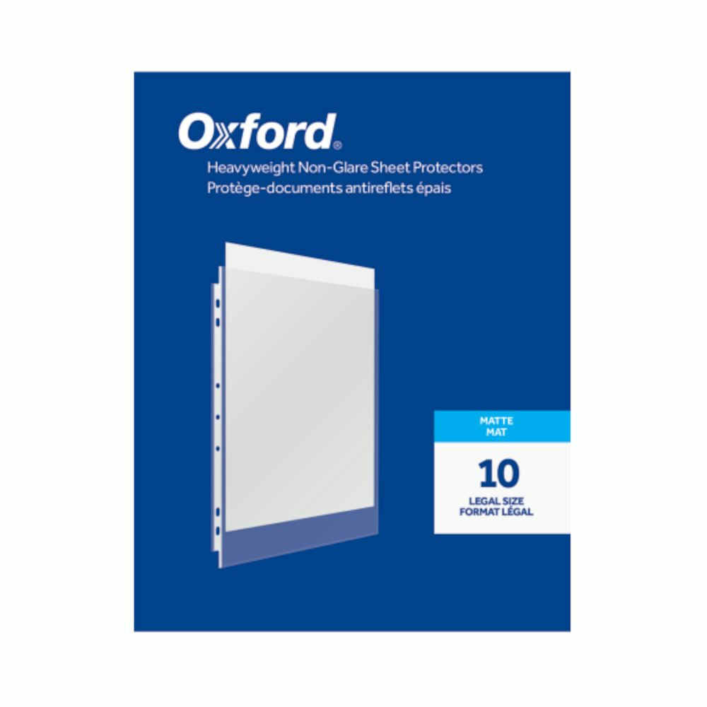 Protège-feuilles Oxford épais antireflets - Finition mate - Format légal - Perforation renforcée 7 trous - Paquet de 10