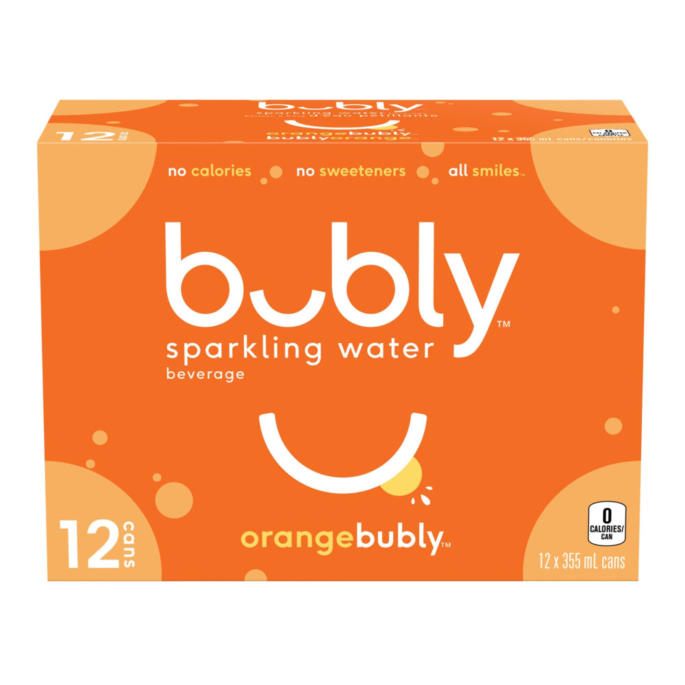 Eau pétillante Bubly - 355 ml - Orange - Paquet de 12