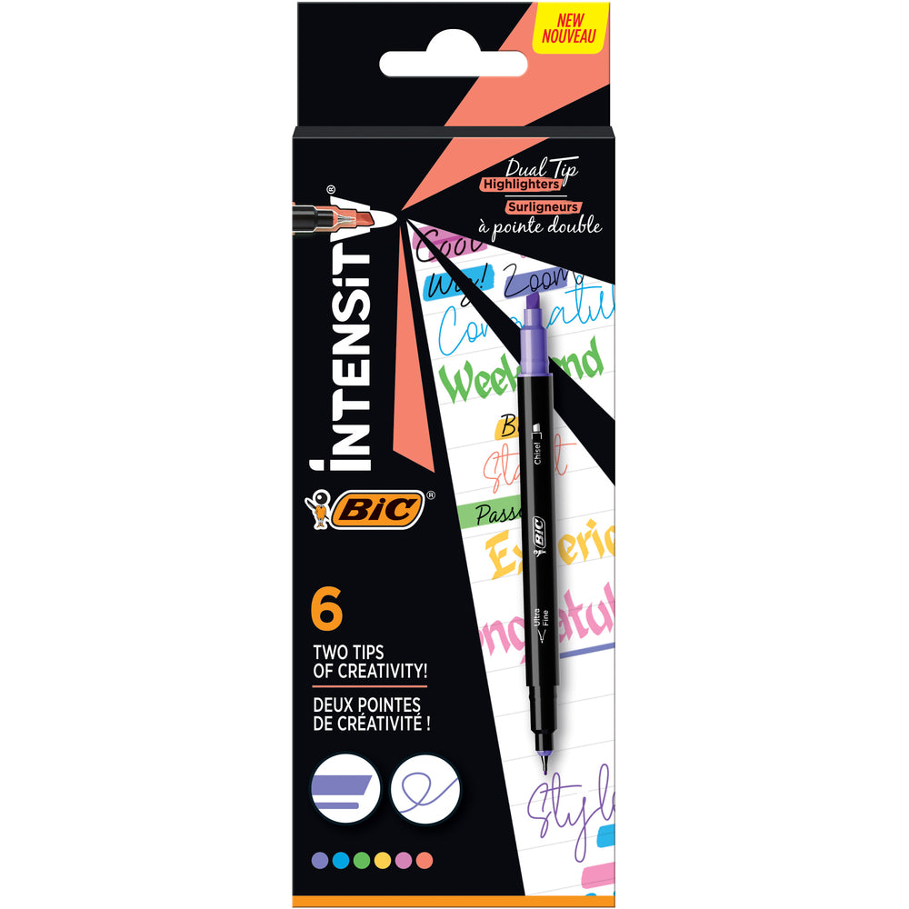 BIC Intensity Dual-Tip Creative Highlighters - Fluorescent Tones - 6 Pack
