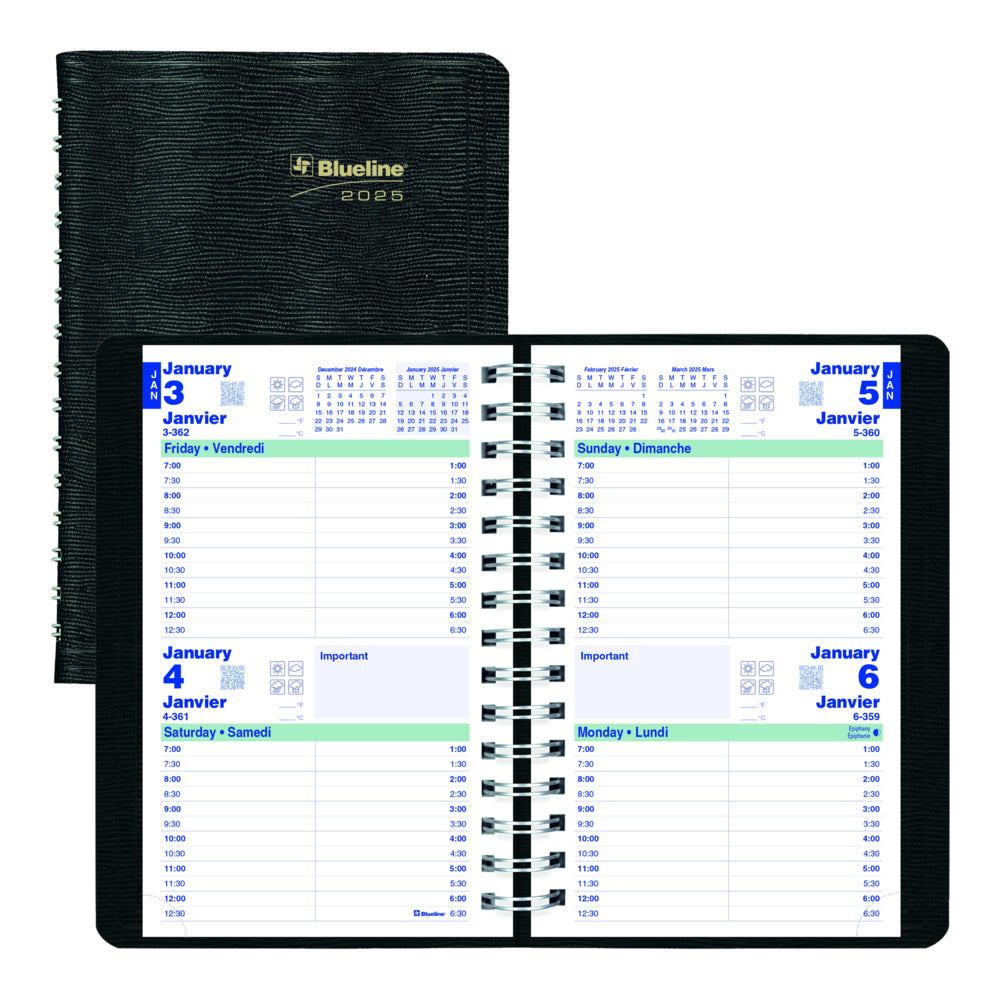 Blueline 2025 Two-Day Diary - 8" x 5" - Black - Bilingual