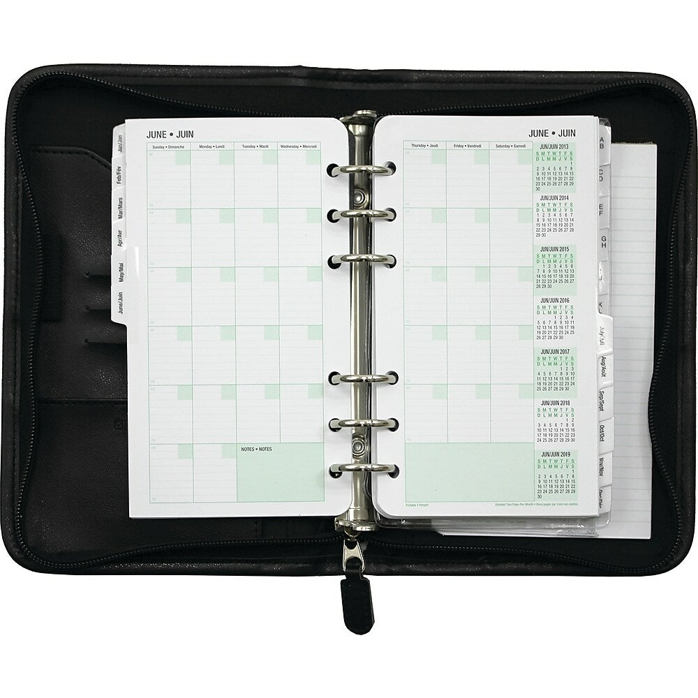 Agenda journalier rechargeable en vinyle Fresno non daté Day-Timer - Noir - Portable - 3-3/4" x 6-3/4" - Bilingue