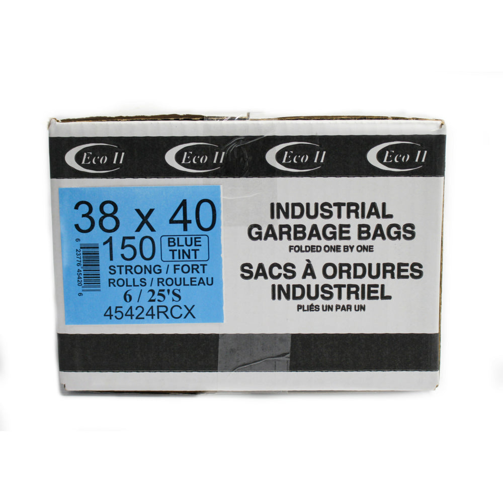 Eco II Garbage Bags - 38" x 40" - Strong - Blue Tint - 25/Roll - 6 Pack