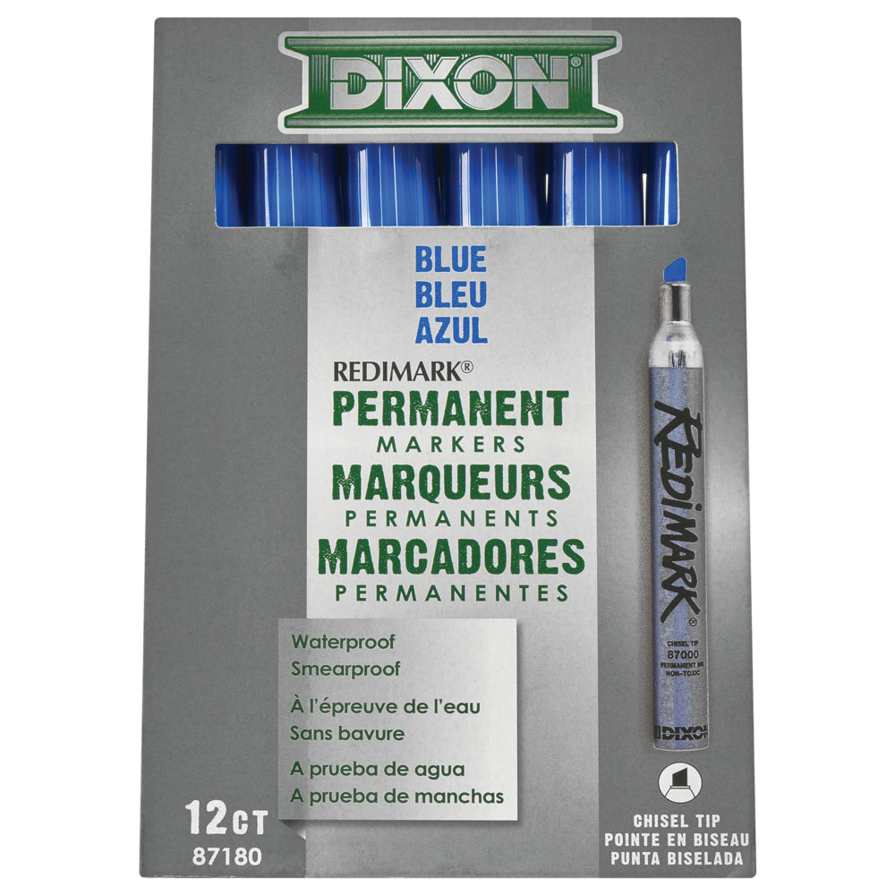 Marqueurs permanents industriels Dixon – Bleu – Paquet de 12