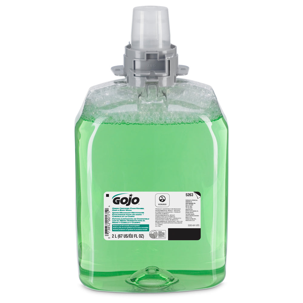 Gojo Green Certified Foam Hand, Hair & Body Wash Refill for FMX-20 Dispenser - 2000 mL - 2 Pack