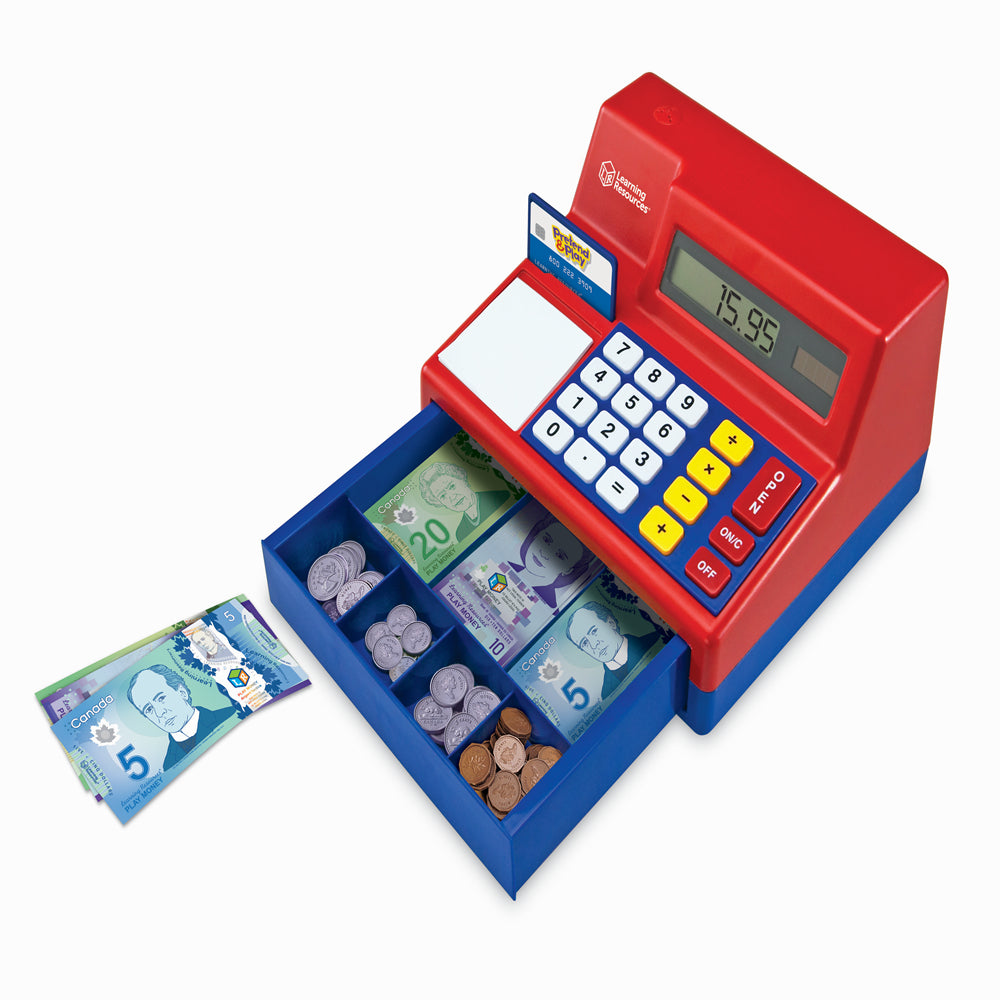 Caisse enregistreuse pédagogique Learning Resources Pretend & Play - Monnaie canadienne - Ensemble de 73 pièces - 3 ans et plus