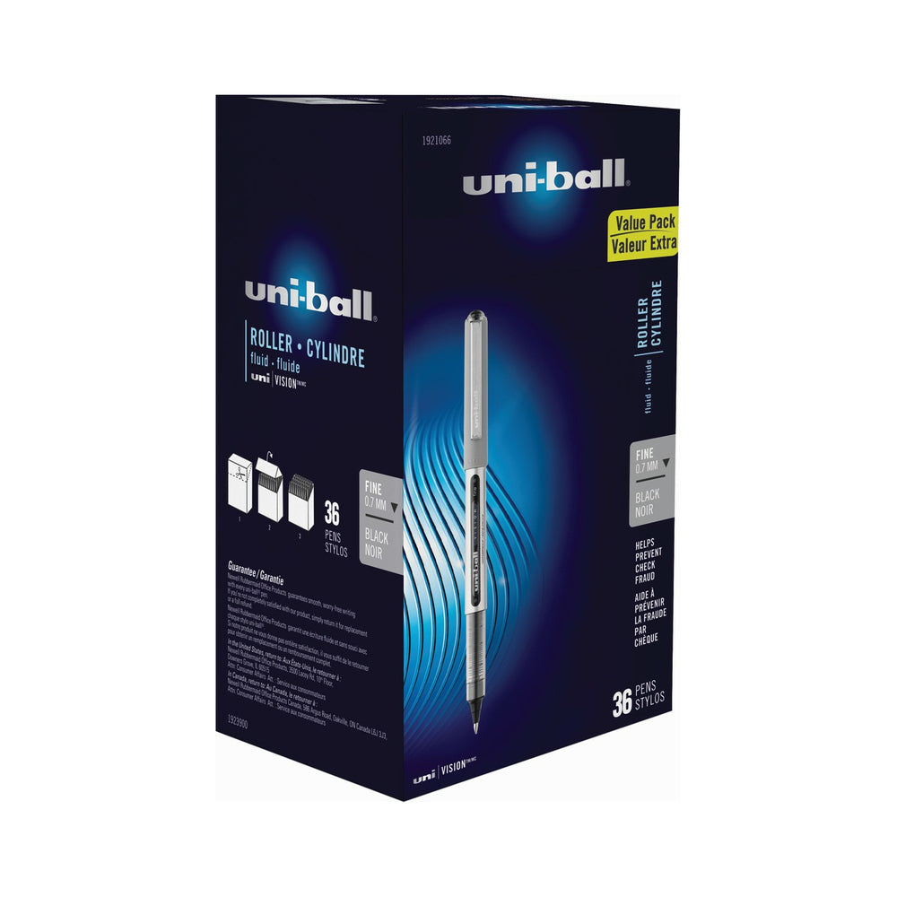 Stylo roller Uni-Ball Vision - Pointe fine - 0,7 mm - Encre noire - Lot de 36