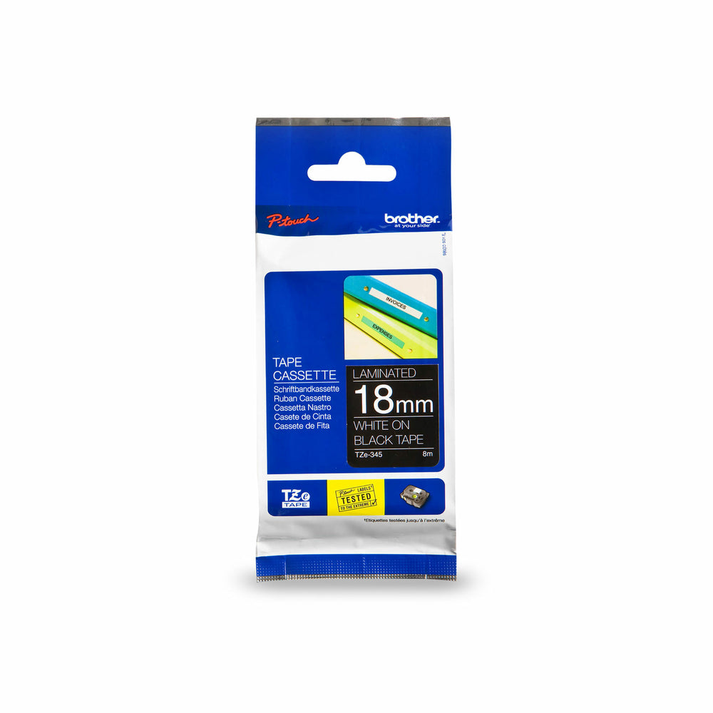 Ruban laminé Brother P-Touch - 18 mm - Blanc sur noir