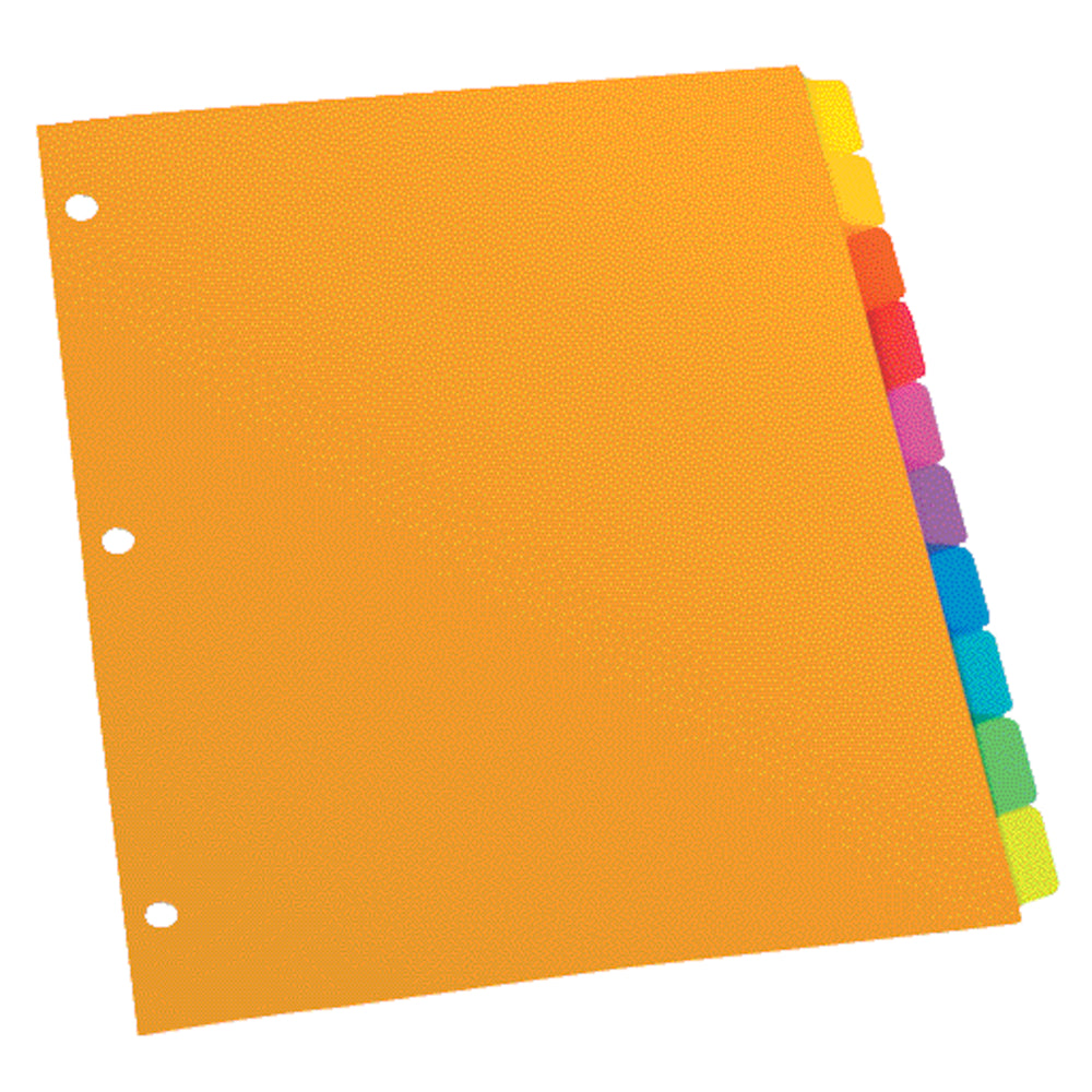 Intercalaires Oxford Poly à onglets unis - 10 onglets - Format lettre - Couleurs assorties