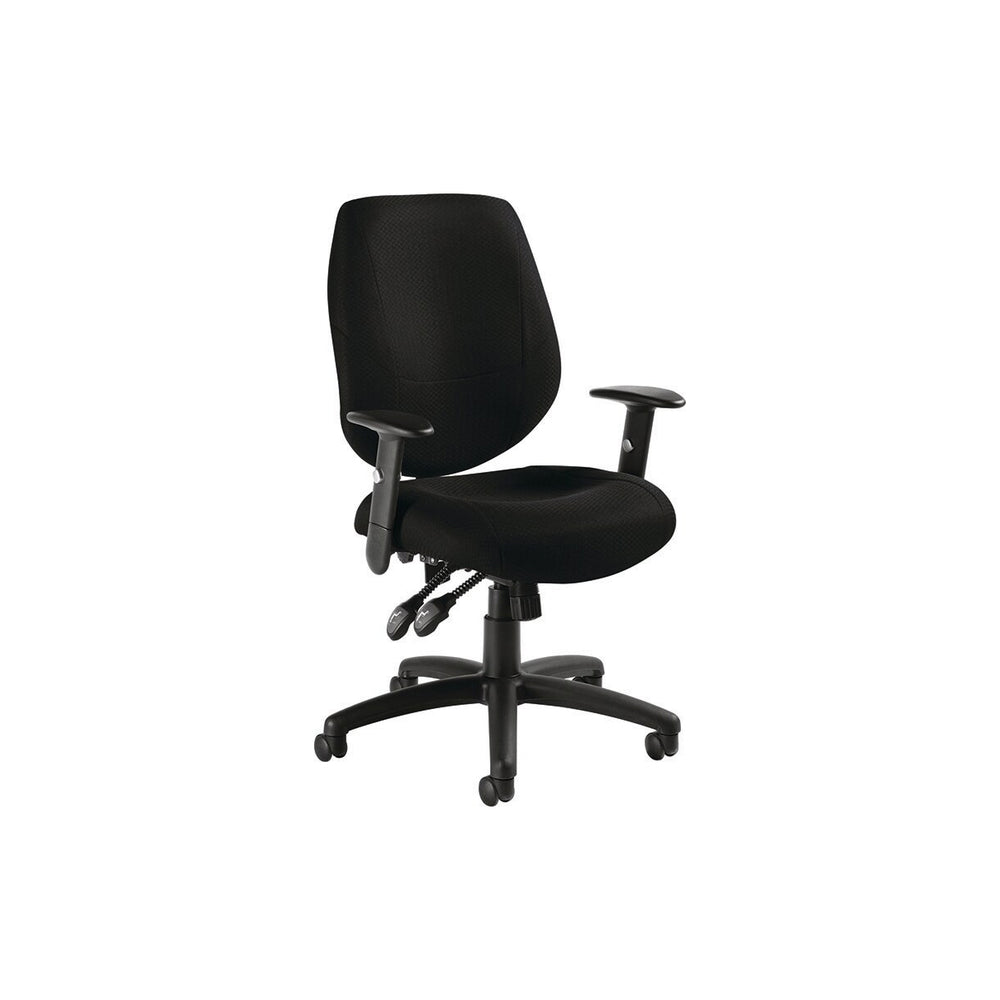Chaise d'opérateur Global Six 31 44" à dossier moyen avec accoudoirs en T - Tissu - Noir