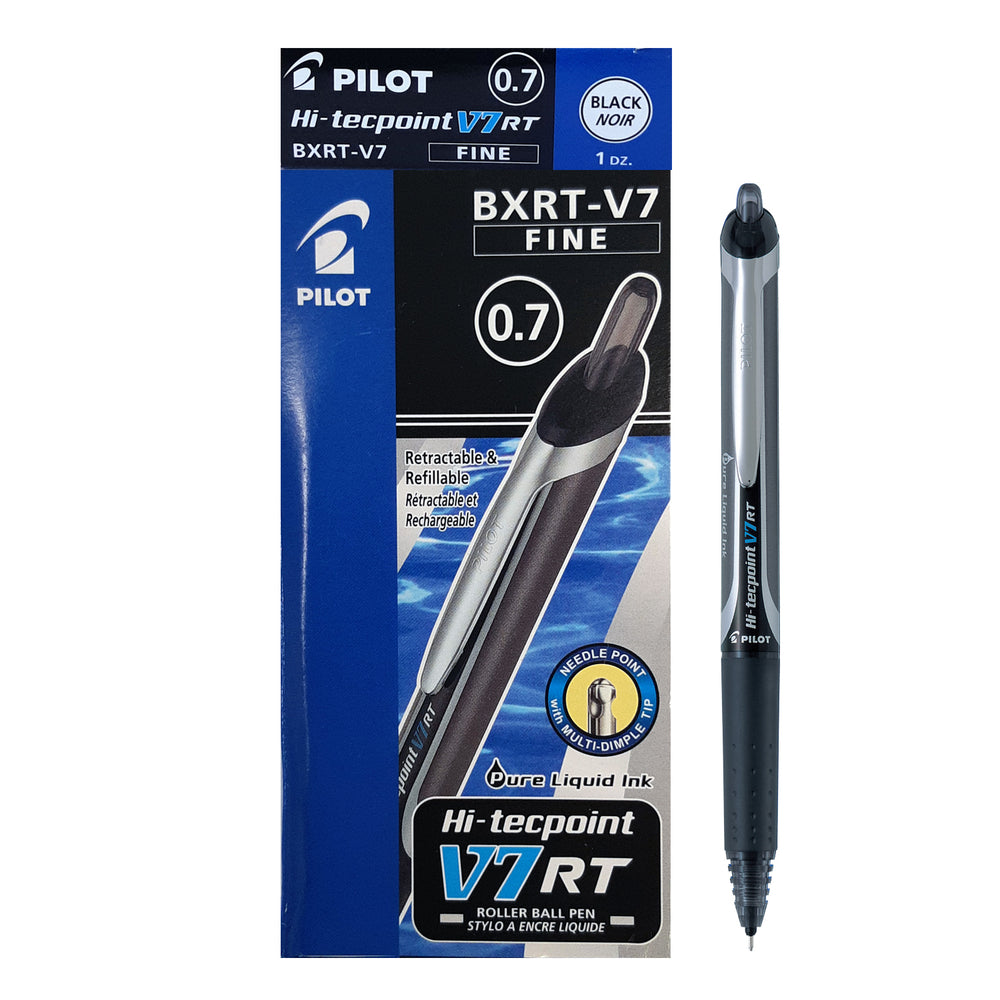 Pilot Hi-Tecpoint Rollerball Pens, Grip, Retractable, V7, Black, 12 Pack