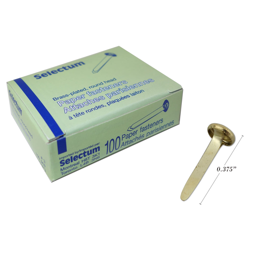 Attache-papier Selectum - Plaqué laiton - Tête ronde - 3/8" - Paquet de 100
