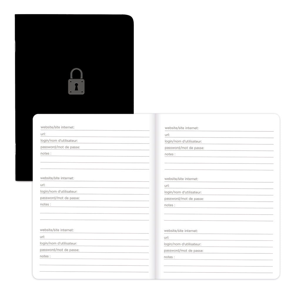 Carnet de mots de passe Internet Blueline - 5" x 3-1/2" - 64 pages - Noir