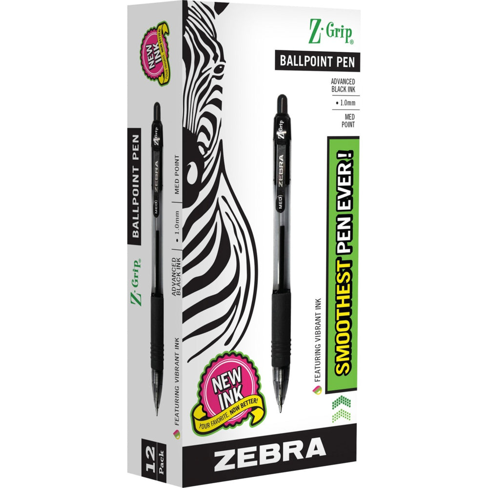 Zebra Z-Grip Retractable Ballpoint Pen - Medium Point - 1.0 mm - Black Ink - 12 Pack