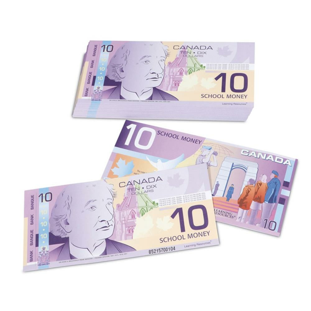 Billets de 10 $ canadiens de Learning Resources – Argent fictif, 100 $/paquet