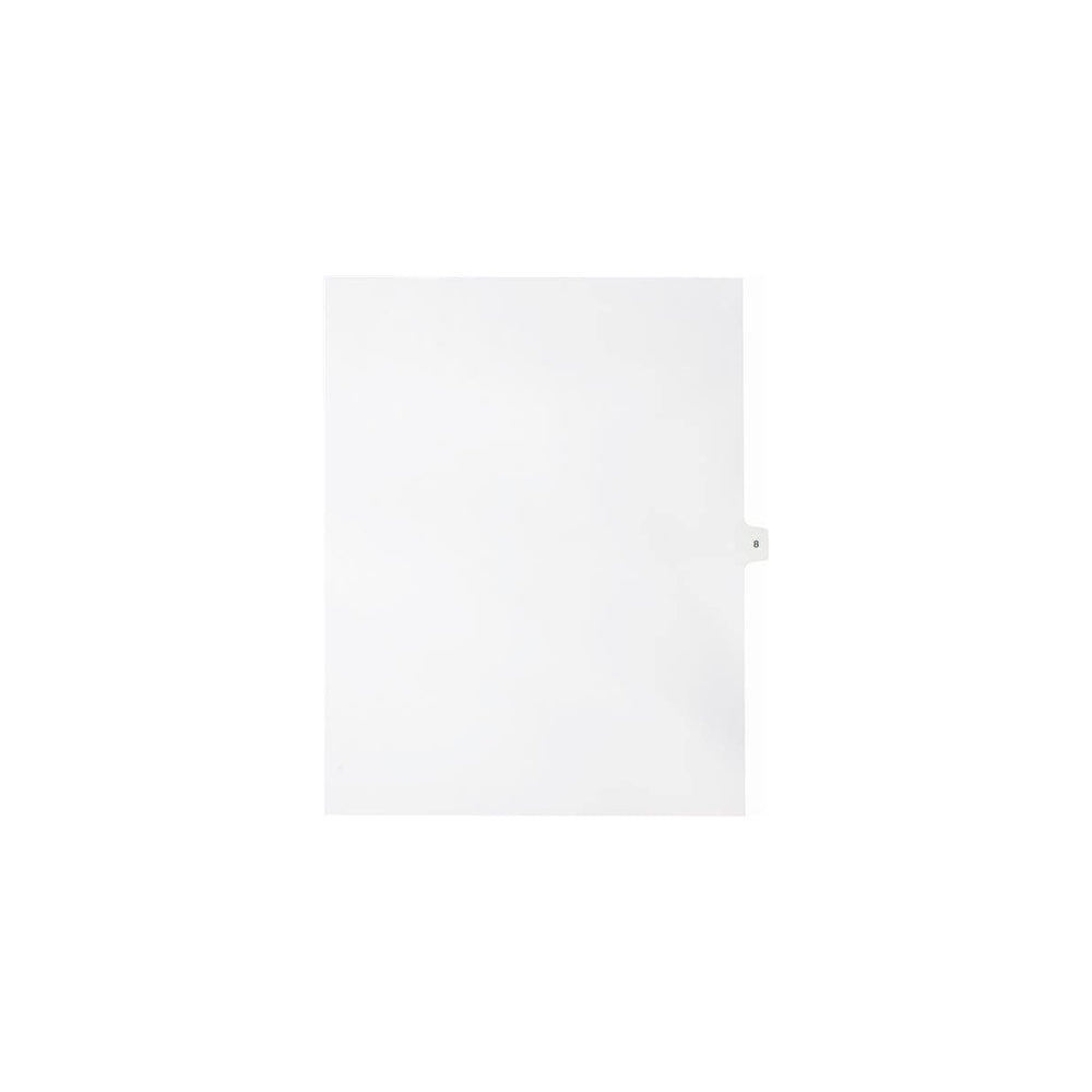 Sterling Numeric Singles Tabs, #8, White, Letter Size, 1/15th Cut, 25/pk