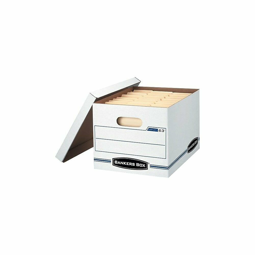 Fellowes Bankers Box Easy Lift Box - Letter Size - 400 lb Stacking Weight - White/Blue - 10.5" L x 12.75" W x 13.25" D