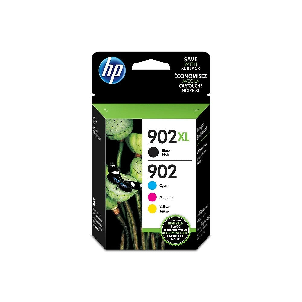 Cartouches d'encre HP 902XL noir haute capacité et 902 cyan, magenta et jaune d'origine, lot de 4 (T0A39AN)