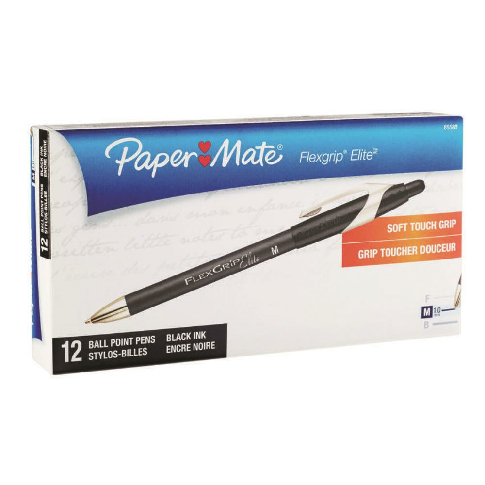 Paper Mate Flexgrip Elite Ballpoint Pens - Retractable - 1.0 mm - Black - 12 Pack