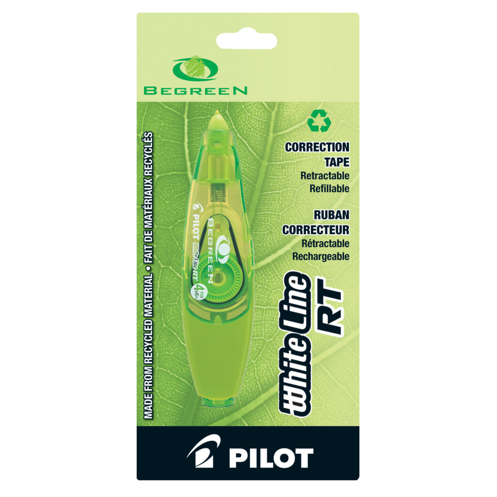 Ruban correcteur rétractable Pilot BeGreen White Line - 6 m x 4 mm - Blanc - 1/carte - Paquet de 10