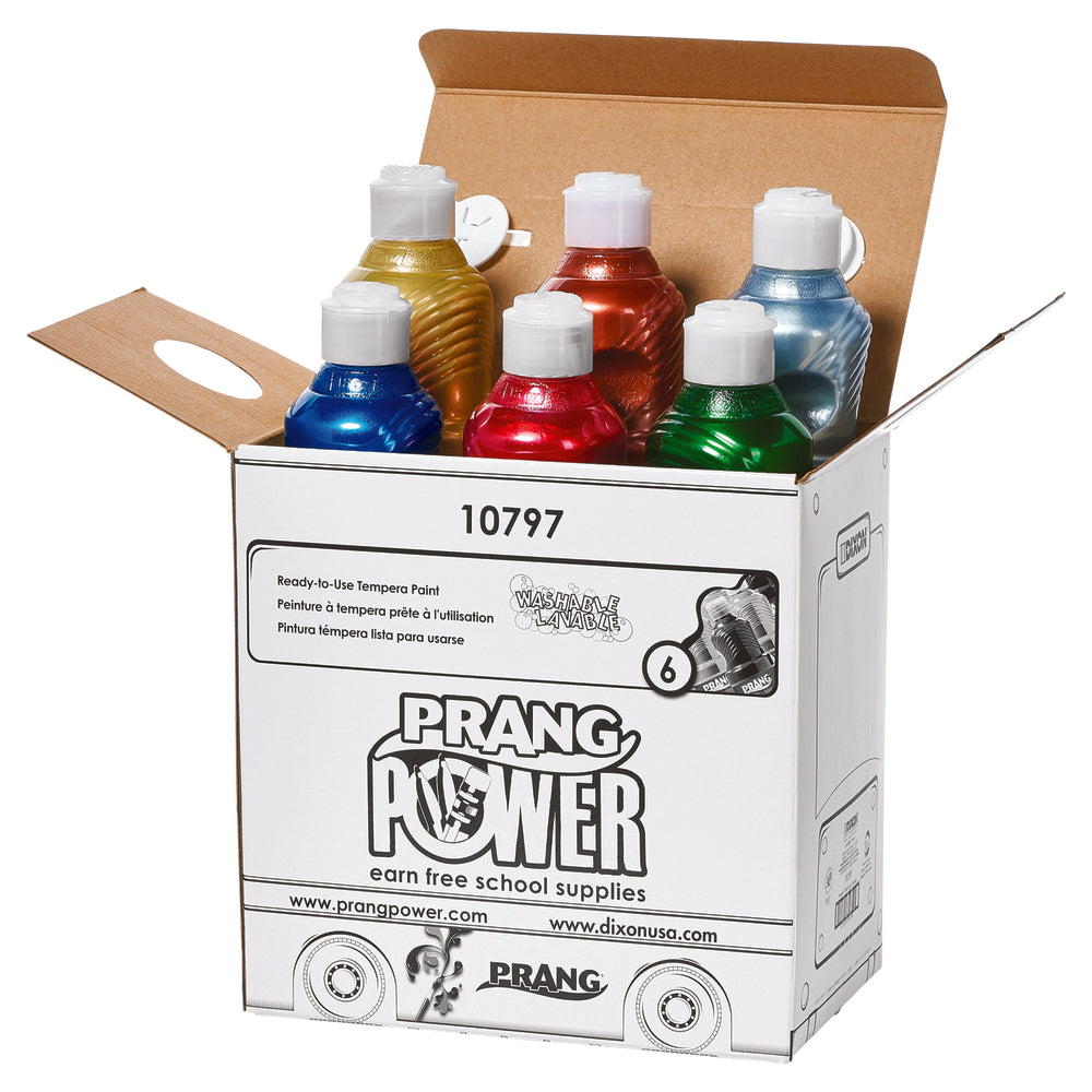 Prang Washable Metallic Tempera Paint - 16 oz. - Assorted Colours - 6 Pack