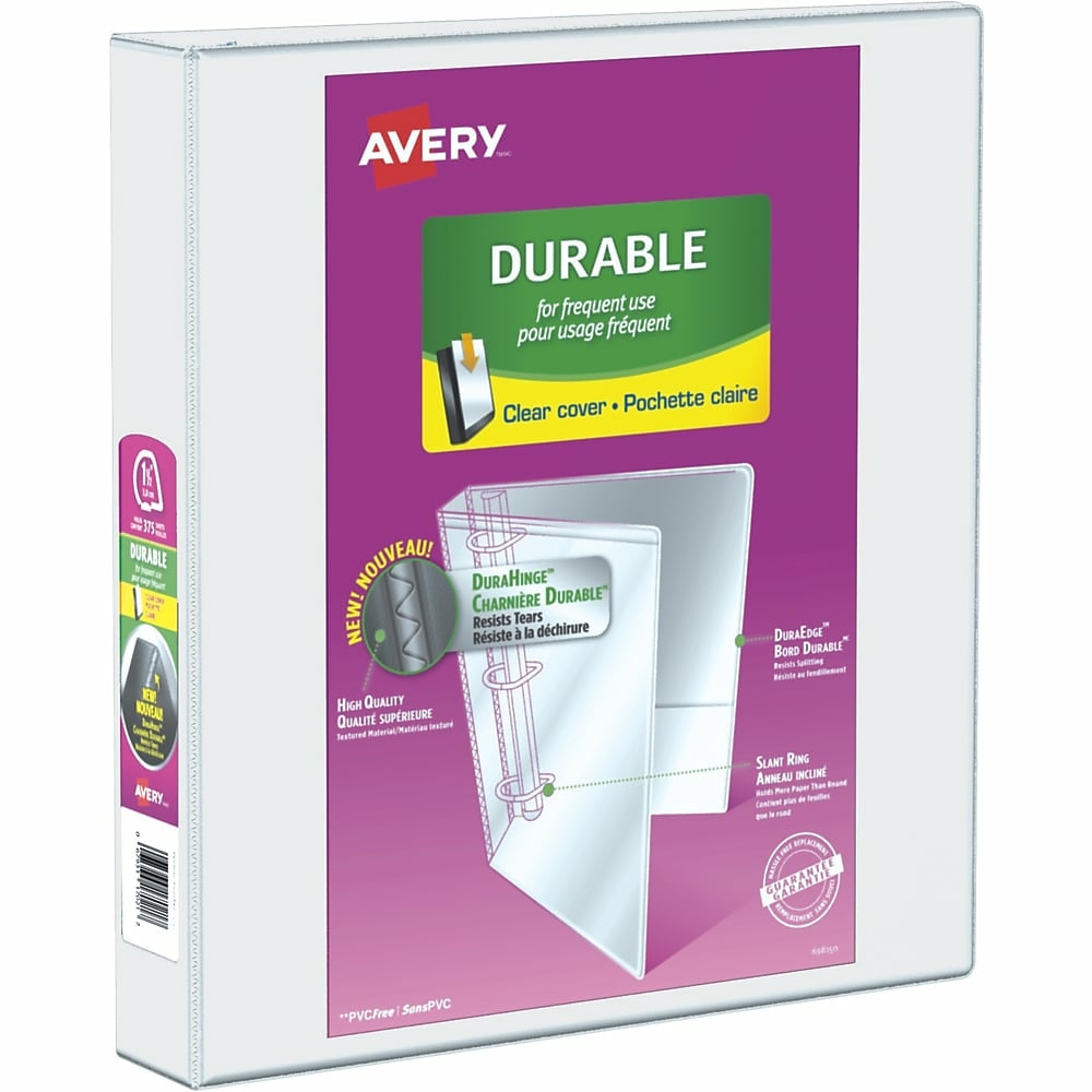 Avery Durable View Binder, 1-1/2" Sized Slant D Rings, White, (17022)