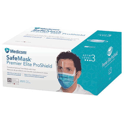 Medicom SafeMask® Premier Elite™ ProShield with Visor Level 3 TEAL - CASE (100 pieces) - D2D HealthCo.