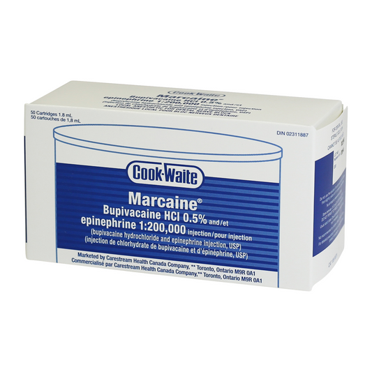 Cook-Waite Marcaine® 0.5% w/ Epi 1:200,000 (bupivacaine), 50x1.7ml Carp/Bx