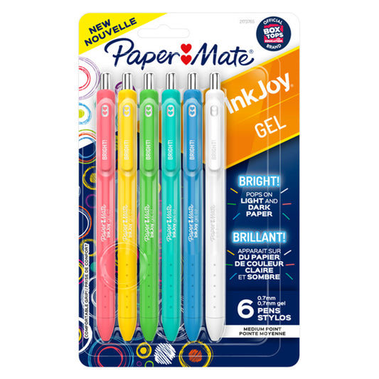 Paper Mate Inkjoy Gel Bright! Retractable Pens - Assorted Colours - 6 Pack
