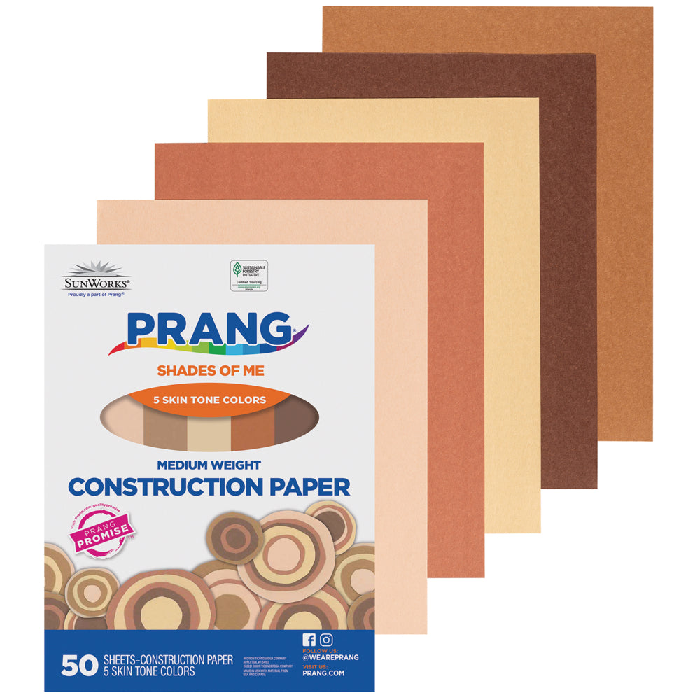 Papier de construction SunWorks Shades of Me, 5 couleurs de peau assorties, 22,9 cm x 30,5 cm, 50 feuilles/paquet