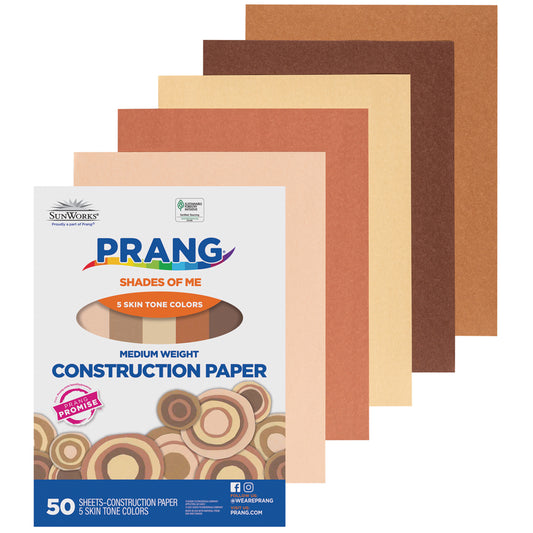 Papier de construction SunWorks Shades of Me, 5 couleurs de peau assorties, 22,9 cm x 30,5 cm, 50 feuilles/paquet