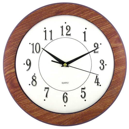 Horloge murale ronde Timekeeper de 12 po avec finition grain de bois