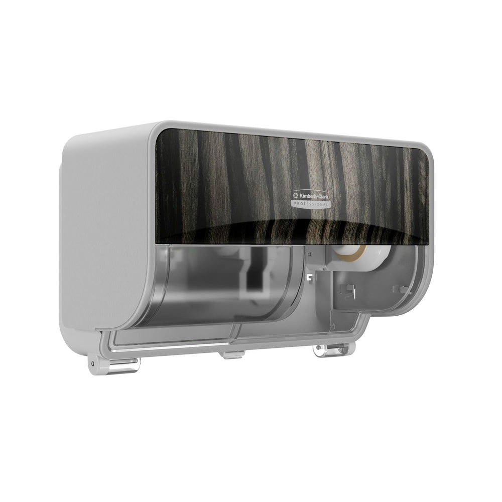 Kimberly-Clark Professional ICON Coreles Standard Roll Toilet Paper Dispenser 2 Roll Horizontal-Ebony Woodgrain Design Faceplate