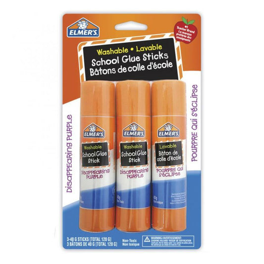 Elmer's Disappearing Purple Washable School Glue Sticks, 3 pack of 40g (1.4 oz.)