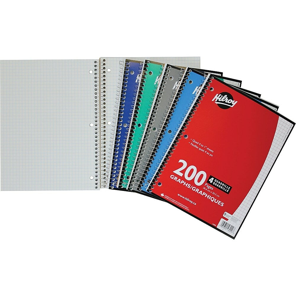 Carnet quadrillé Hilroy, quadrillé 4:1, couleurs assorties, 26,5 x 20,3 cm, 200 pages