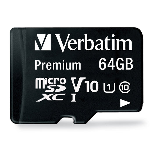 Carte MicroSDXC Verbatim UHS-1 64 Go Classe 10 avec adaptateur, noire