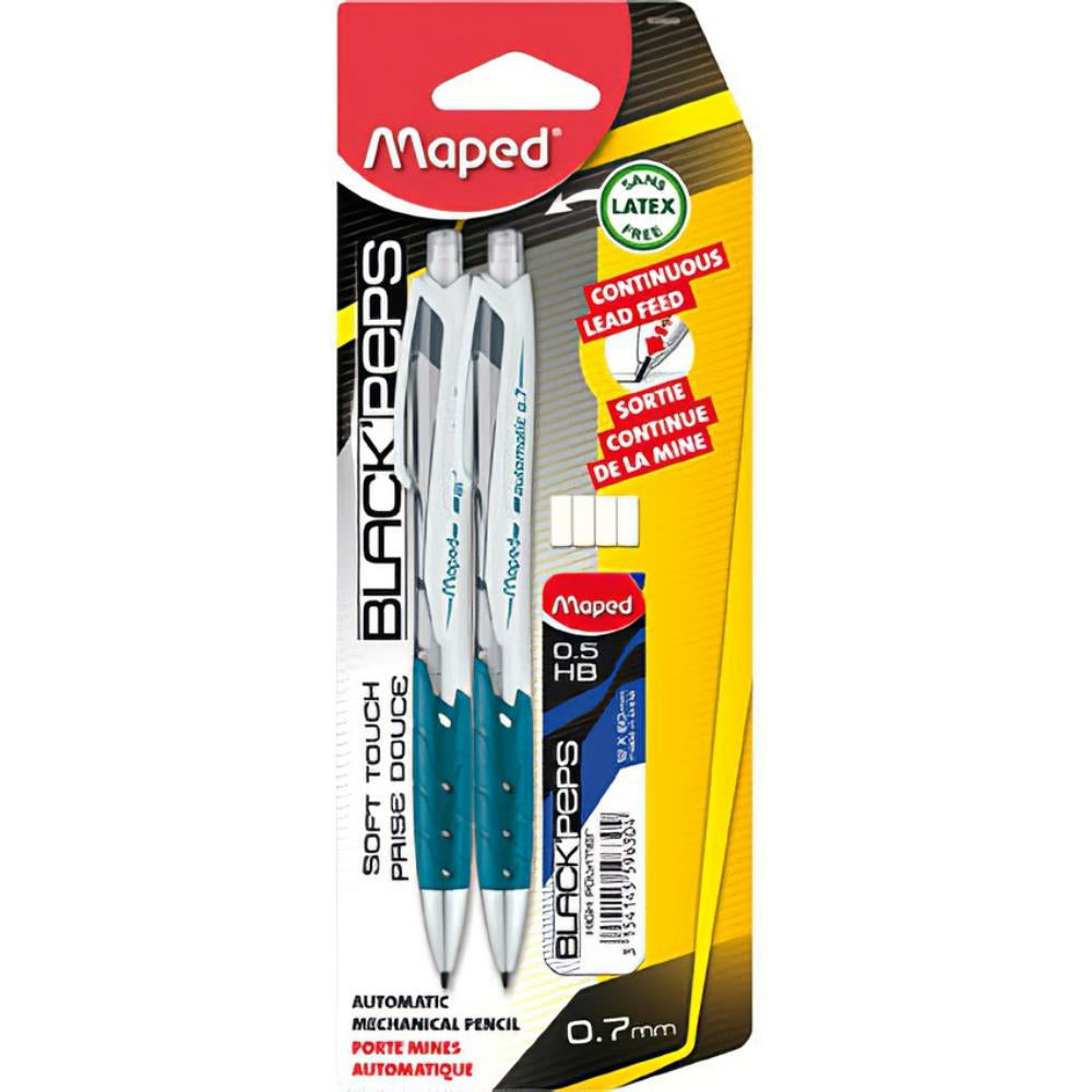 Maped Black'Peps Automatic Mechanical Pencils, 0.7mm, Assorted Colours, 2/Pack