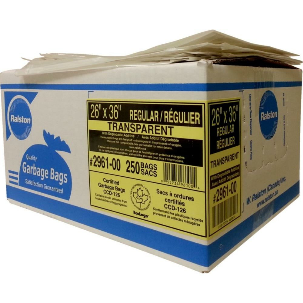 Sacs poubelle industriels Ralston série 2900 EcoLogo – Résistance standard – Transparents – 26 po x 36 po – Paquet de 250