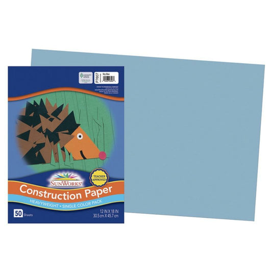 Papier de construction SunWorks, bleu ciel, 30,5 cm x 45,7 cm, 50 feuilles/paquet.