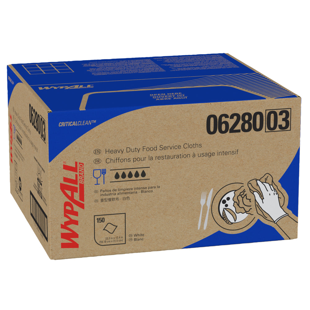 WypAll Critical Clean Foodservice Cloths with Anti-Microbial Treatment -12” x 23.4” - White -150 Sheets/Box